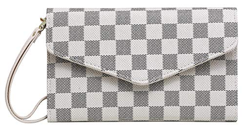 Krosslon Rfid Passport Holder Wristlet Travel Wallet Trifold Documents Organizer Slim Purse, Fit US UK CA Passport Cover Best Traveling Accessories for Women, White Checker(14#)