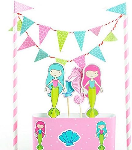 Mermaid Seahorse Shell Cake Banner Topper Kits Birthday Decorations Baby Shower Party Favors Supplies