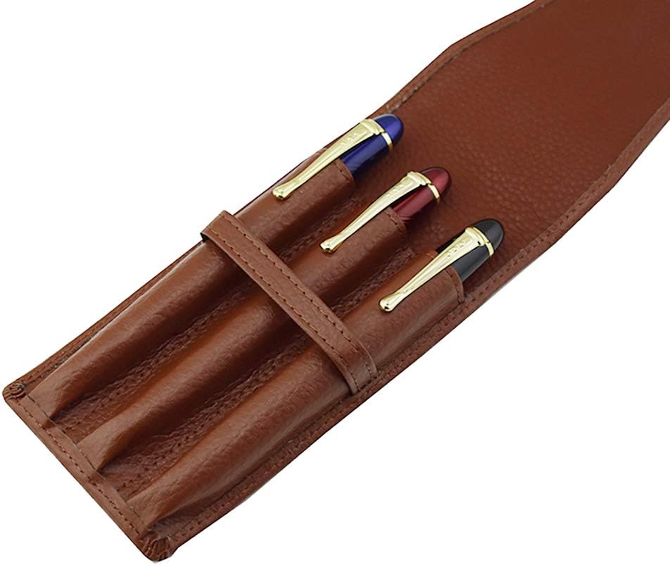 Leather Fountain Pen case for 3 Pens Pouch Separate Slot Organizer