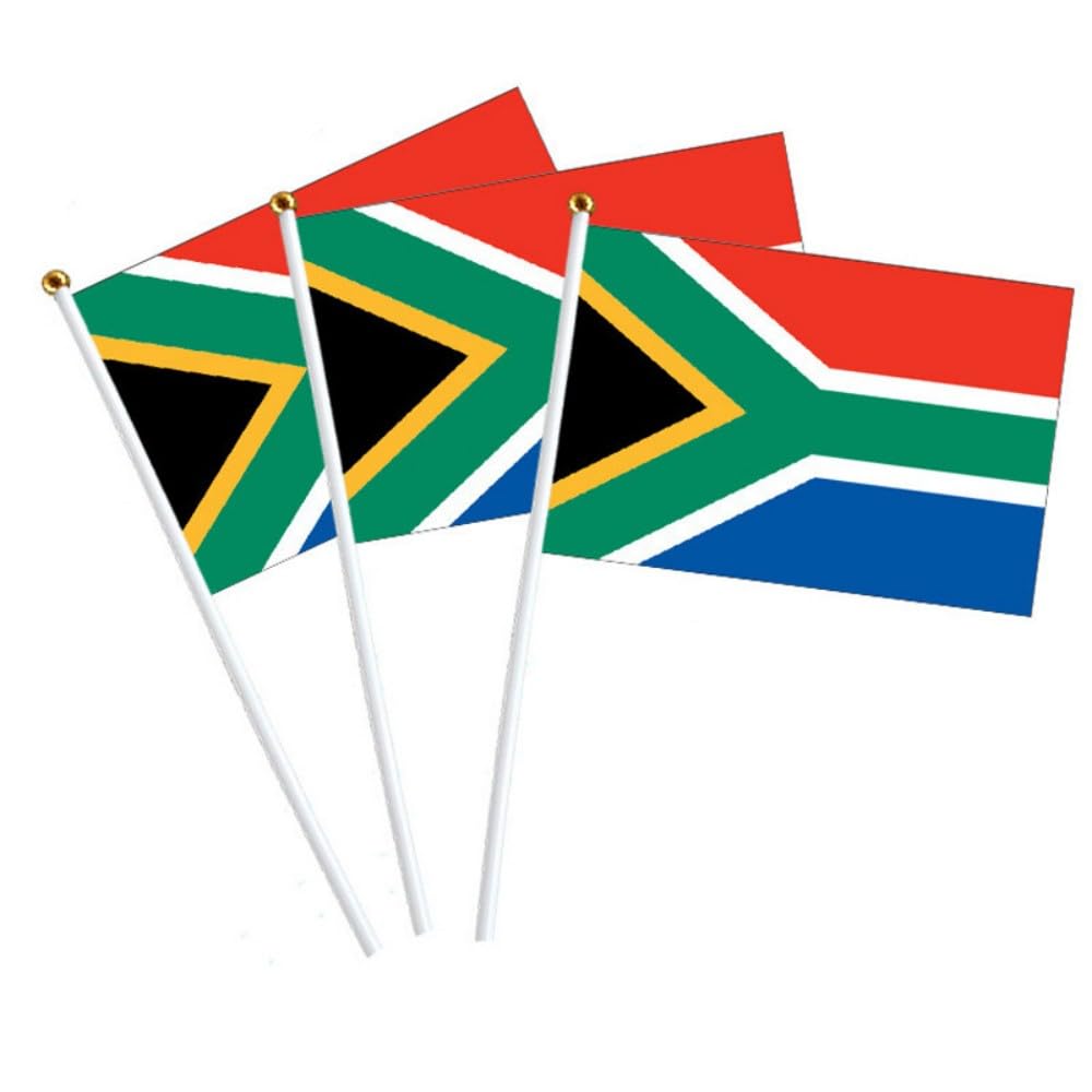 50 Packs South African Flags Hand-hold Mini Small Hand-waved South Africa Flags on Plastic Sticks Party Parade Celebration Sports Football Game School Events Festival Outdoor Decoration — image 1
