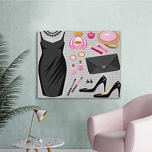 Anzhutwelve Heels and Dresses Photo Wall Paper Black Smart Cocktail Dress Perfume Make Up Clutch Bag Poster Paper Black Pale Pink Pale Brown W48 xL32