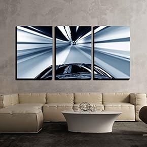 3 Piece Canvas Wall Art - Night Traffic,Shoot from The Window of Rush Car,Motion Blur Steet Light. - Modern Home Art Stretched and Framed Ready to Hang - 16"x24"x3 Panels