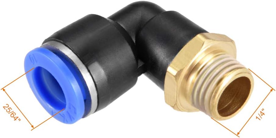 sourcing map Push to Connect Tube Fitting Male Elbow 10mm Tube OD x G1/8" Thread Pneumatic Air Push Fit Lock Fitting Blue 2pcs - Image 3