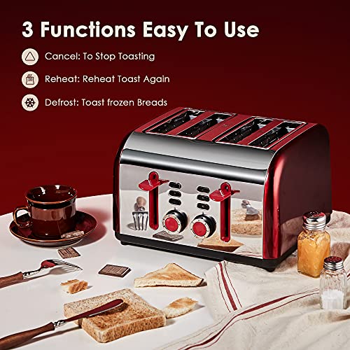 Red Toaster 4 Slice, CUSINAID Wide Slots 4 Slice Toasters Stainless