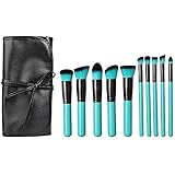 Matto Classic 10 Pcs Lake-Blue Makeup Brush Set with Black Pouch Premium Synthetic Hair Kabuki Brush Kit for Face Eye Foundation Cosmetic Tool