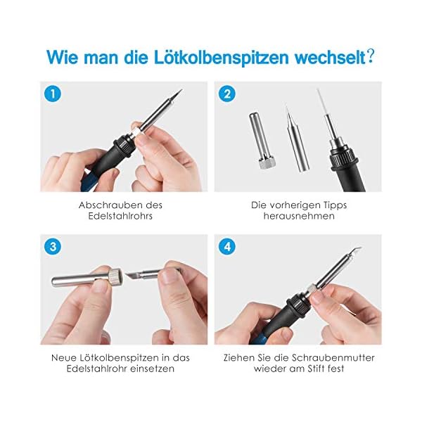 Lötkolben Set, WaxRhyed Lötkolben 60W mit Einstellbarer Temperatur, EIN/AUS-Schalter, 5 Lötspitzen, Lötkolbenständer und… – Bild 8