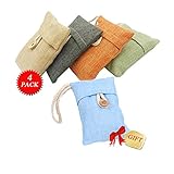 PurryRing Natural Air Purifying Bamboo Charcoal Deodorizer Bag - Most Effective Odor Remove - Portable Air Freshener for Fridge, Freezers, Closet, Car & Shoes (100g X 4 Pack + Receive a Free 1 Pack)