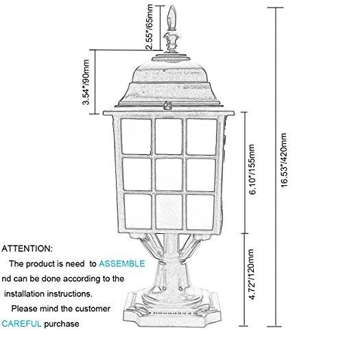ZHMA Garden Lights, Outdoor Decorative Columns Post Lamp Retro Waterproof Landscape Lighting Fixtures villa garden lights , Black 1-Light E26/27 Base