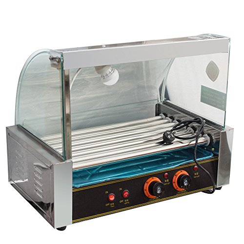 Genmine 7 Roller 18 Hot Dog Grill Machine Commercial Electric Hotdog Cooker Maker Griller Machine With Cover 1050W (7 Rollers)