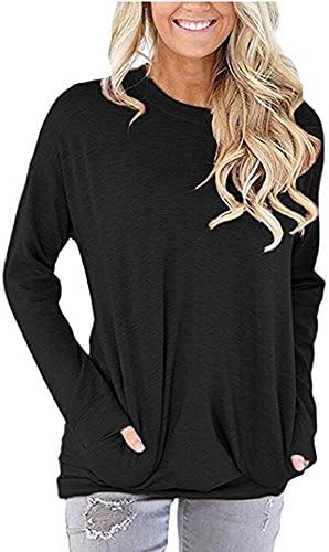 Women Solid Color Round Neck Casual Loose Long Sleeve Sweatshirt T-shirts Tops Blouse