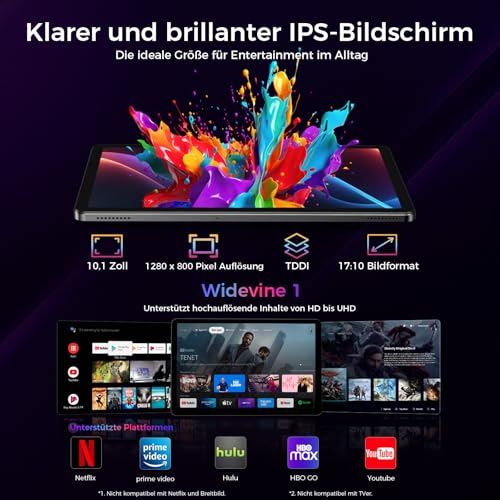 RebotAi 2026 Neuestes Tablet 10.1 Zoll Android 16 mit Gemini AI, 16GB RAM + 64GB ROM, GMS Widevine L1, WiFi 6 & BT 5.2, Dünn und leicht Tablet mit Gesichtserkennung (Grau)