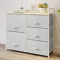 QIHANG-US Gray Long Nursery Dresser 5 Drawers Dividers Home Storage Origanizer Cabinet 12 inches Deep