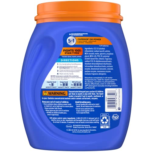 ALL FRESH CLEAN, OXI + ODOR LIFTER, MIGHTY PACS LAUNDRY DETERGENT PACS, 60 COUNT