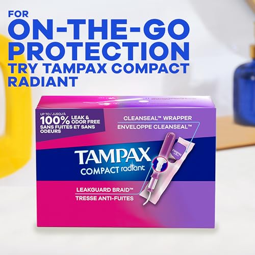 TAMPAX RADIANT TAMPONS WITH LEAKGUARD BRAID, SUPER PLUS ABSORBENCY, UNSCENTED, 28 COUNT X 3 PACK (84 COUNT TOTAL)