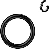 BodyAce Black Hinged Segment Clicker PA Rings, 2G 4G 6G 8G 10G 12G Large Spring Action BCR Rings, Surgical Steel Septum Nose Rings Ear Gauges Earrings Hoops