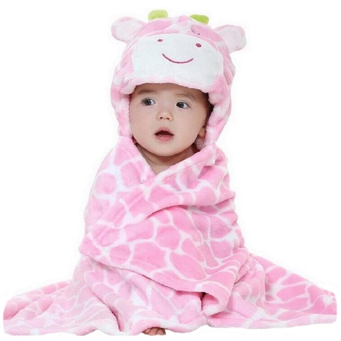 Hilmocho Baby Hooded Blanket Soft Warm Coral Fleece Cozy Swaddle Wrap for Newborn Infant Toddler