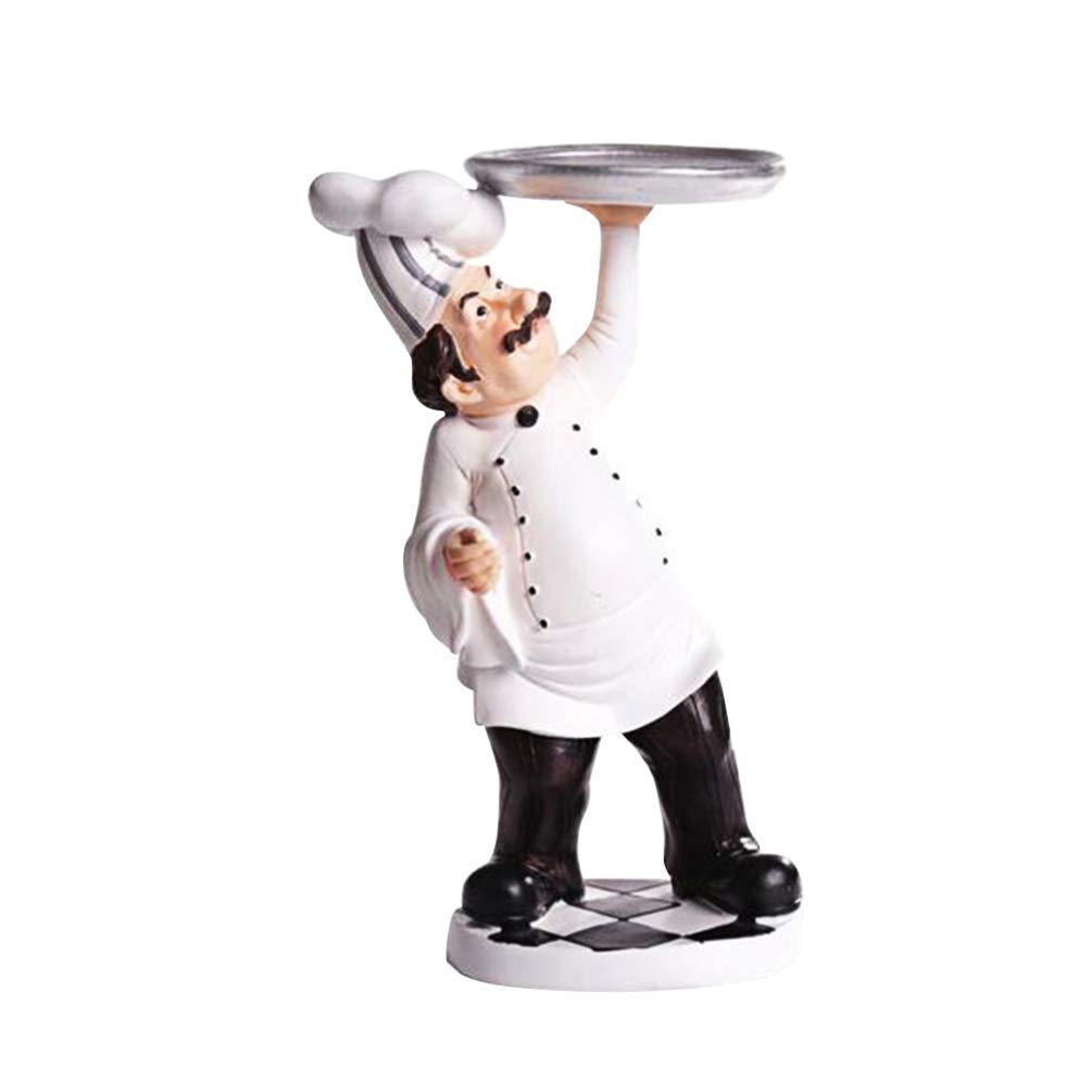SUPVOX Resin Chef Figurine with Tray - Kitchen Chef Ornament for Home Bakery Hotel - Realistic Cook Statue for Table Shelf Decor 8.58 X 5.12 X 2.76 Inch