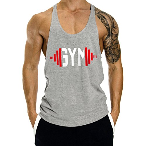 InleaderStyle Men's Gym Cotton Tank Tops Muscle Stringer Tank Tops -Gy-S