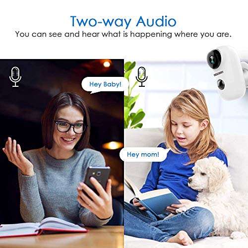 Mascarry Wireless WiFi Home Security Camera System with PIR Motion Detection, Rechargeable Battery Powered, Wall Mount,Indoor/Outdoor, HD Video, 2-Way Audio Night Vision & SD Card Socket - Thumbnail 4