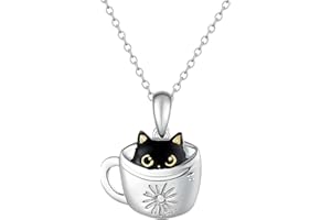 DkakoJew Lovely Black Cat Necklace, Silver, For Girls Aged 3 and Above