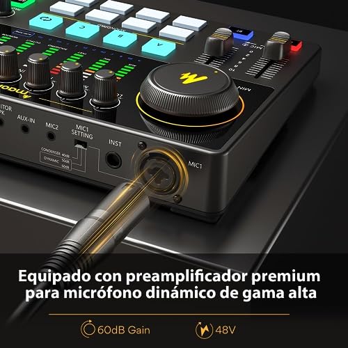 MAONO Mezclador Interfaz Audio de 10 Canales con Micrófono Dinámico XLR, Caster Podcast Kit con Preamplificador Profesional, 48V, Bluetooth para Podcast, Stream, TikTok, PC, Celular(AME2C Pro)