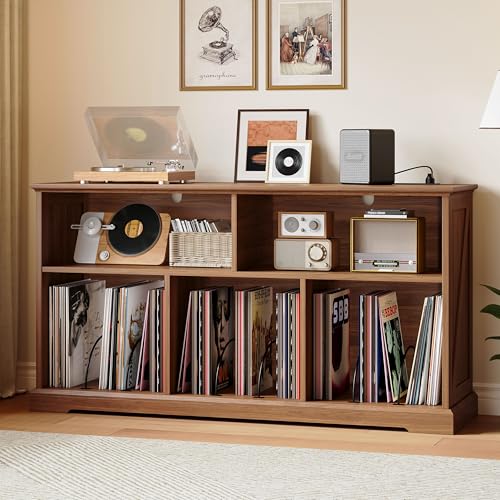 IRONCK Large Record Player Stand with Storage, Record Player Cabinet with Charg…