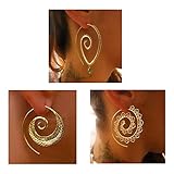 Geerier Spiral Earrings Bohemian Tribal Earring 3 Pair Set Of Round Hoops Swirl Earrings For Women Gold Tone