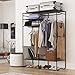 LANGRIA Extra-Large Heavy-Duty Zip Up Closet Shoe Organizer with Detachable Brown Cloth Cover Wardrobe Metal Storage Clothes Rack Armoire with 4 Shelves and 2 Hanging Rods Max Load 463 lbs.