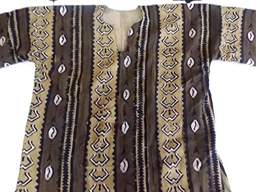 African Handmade Unisex King Size Mudcloth Dashiki, Made in Mali, Beige Brown