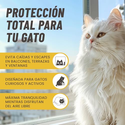 JARAMI - Cat Net Terrace with Accessories Included - Reinforced Cat Net 8 x 3 m - Strong and Durable Mesh for Balcony, Terrace and Window - Balcony Protective Mesh.