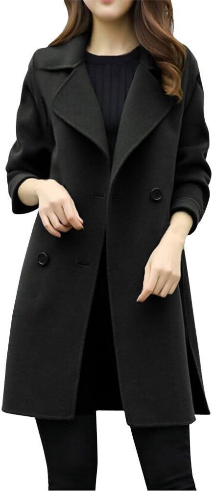TIFIY Overcoat Women Plus Size Long Sleeve Cardigans Trench Coat Ladies Double Breasted Turn Down Collar Peacoat Parka Girl Warm Coat Outerwear Office Party Blazer Windbreaker