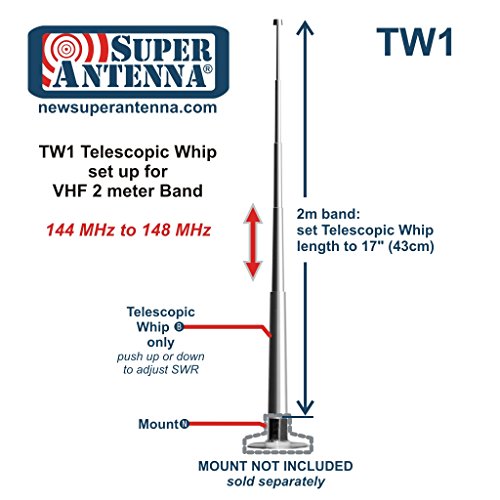 Super Antenna TW1 Telescopic Whip 3/824 for MP1 Ham Radio Antenna 44 inch