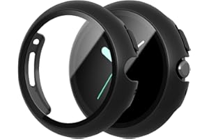 2 Pack for Google Pixel Watch Screen Protector Case,JZK High Definition Tempered Glass Overall Protective Case Cover Scratch Resistant Bumper Shell for Google Pixel Watch Accessories,Black+Black