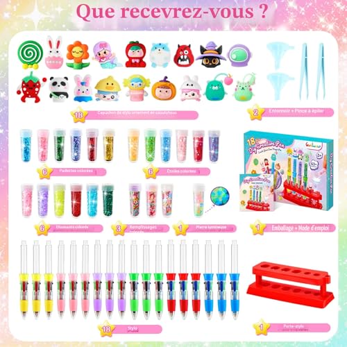 Contever 18 Personalised Pen Workshop with 4 Colours Refill, Children's Creative Hobbies, Manual Activity for Children 5-12 Years, Gift Idea for Girl Boy 4 6 7 8 Years