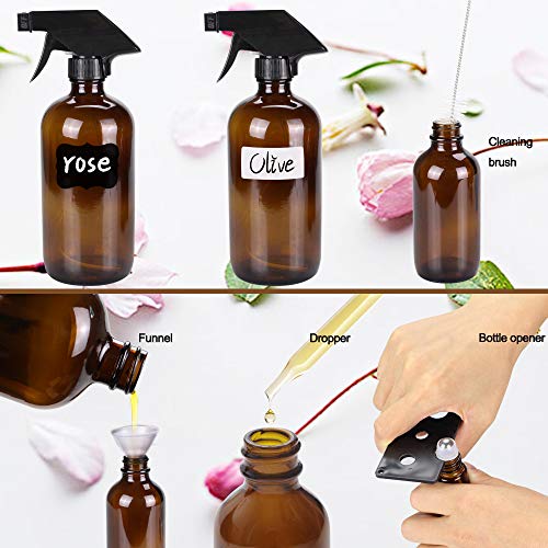 Glass Spray Bottle, Wedama Amber 10 Glass Spray Bottle Set(16/4/2oz), 6 10 ml Essential Oil Roller Bottles Kits with& Accessories for Aromatherapy Facial hydration Watering Flowers Hair Care (B) - Thumbnail 5
