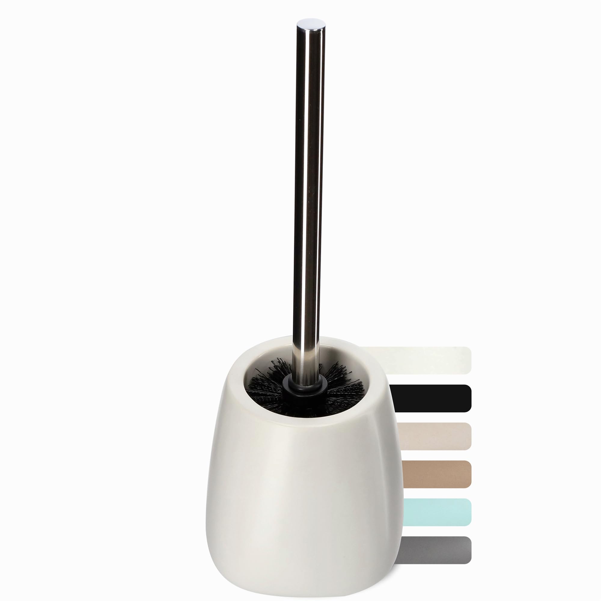 KADAX Toilet Brush with Holder, Brush with Long Steel Handle and Stiff Bristles, Bathroom Brush with Ceramic Holder in Several Colours (White)