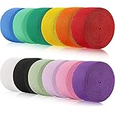 WILLBOND 12 Rolls Elastic Band Stretch,1 Inch X 2.2 Yard,Bright Color | Foldover Flat Knitted Cord for Sewing Crafts, Thin Stretch Band for DIY Hair Ties Headbands, Soft Flexible for Clothing Cuffs