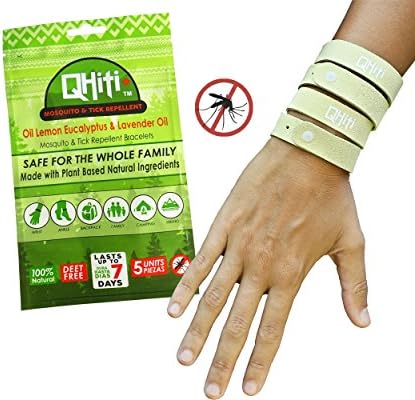 5 Band | QHiti Mosquito Repellent Bracelets - Oil of Lemon Eucalyptus OLE and Lavender Oil - All Natural and DEET Free - Practical and Easy to Use, Ideal for Outdoor!