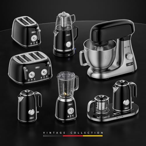 Feller Germany 2200 W 2-in-1 Retro Teamaker/Coffee Maker +1.7L Stainless Steel Electric Kettle with Strix, Adjustable Touch Teapot Temp+LED Display, TS490, 2Y Guarantee-UAE Version (Black)