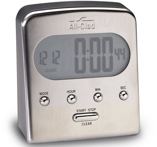 All-Clad T225 Stainless Steel Digital Timer and Clock with Blue LCD, Silver