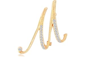 DSADKI A-Z Lette Brooch 26 Initial Pins Gold Plated Metal Brooches - Clear Crystal Rhinestone Brooch Breastpin for Women