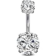 FECTAS 14g Belly Button Rings Surgical Steel CZ Petite Navel Ring for Women Body Piercing Jewelry Petite select Barbell Len 6mm 8mm 10mm 12mm 14mm Silver