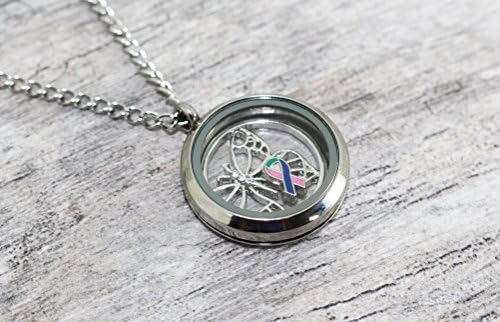 Thyroid Cancer Awareness Butterfly Floating Locket Necklace