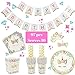 Trouvaille Natural UNICORN PARTY SUPPLIES Set for 16 guests - gold unicorn decorations - Gold unicorn birthday party Supplies TN