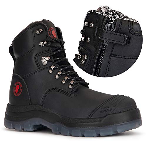 ROCKROOSTER Kimberly/Kensington Zipper Work Boots for Men, 7 inch Steel Toe Slip On Leather