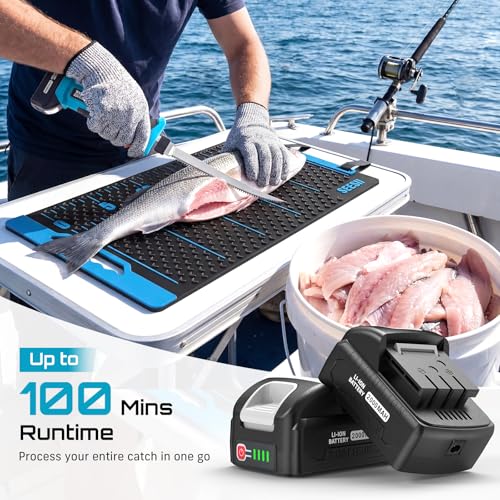 Seesii Cordless Electric Fillet Knife with 4 Blades, 100 Mins High Speed Filet Knife for Fish, Ergonomic Non-Slip Grip, Safty Lock, Carry Bag Kit for Filleting and Meat Slicing