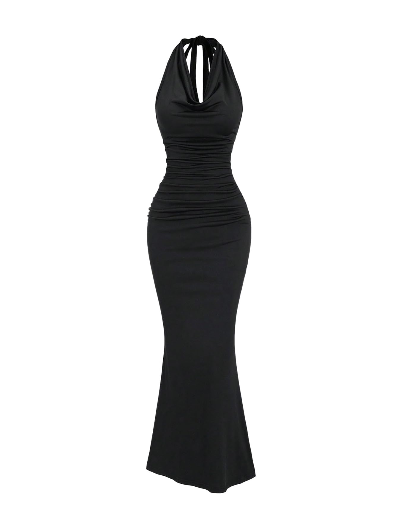 Photo 1 of GORGLITTER Women's Cowl Halter Tie Neck Backless Fishtail Maxi Dress Formal Cocktail Long Dresses 2025 Elegant Classy Black Small
