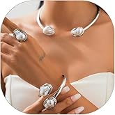 PWRXENT Baroque Pearl Jewelry Set for Women Chunky Gold Irregular Pearl Open Choker Necklace Bracelet Rings Minimalist Elegant Statement Party Jewelry Set