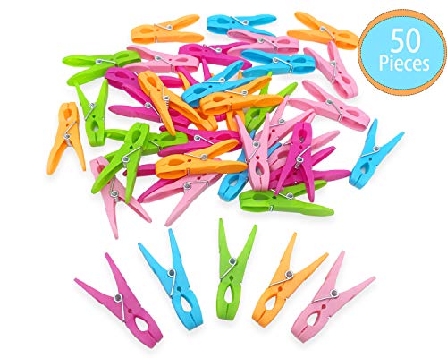UMILIFE Clothes Pegs Pack of 50, Strong Plastic Pegs Quality Laundry Pegs Clips Multicolors Clothes Pins for Washing Line Windproof Supplies Grip