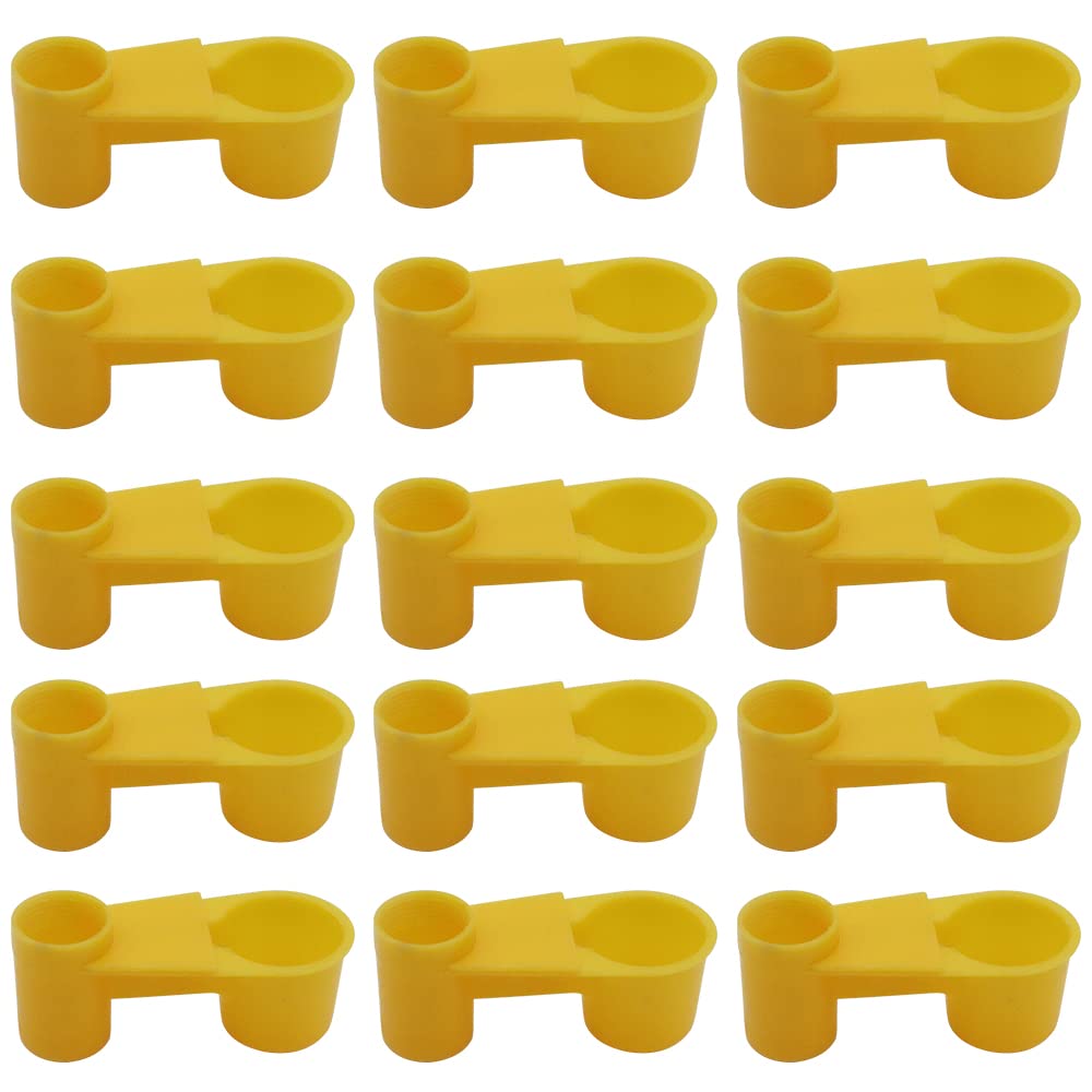 15Pcs Automatic Bird Drinker Feeder Plastic Soda Pop Water Bottle Cup for Pigeons Parrot Chicken Feeder Poultry Cage Cup Supplies (Yellow)